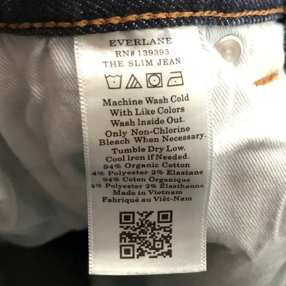 Everlane Mens Uniform The Slim Jean Size 33 Dark Wash Denim Organic Cotton